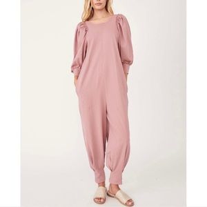Free People Smoked Rose Jackie Puff-Sleeve Jumpsuit